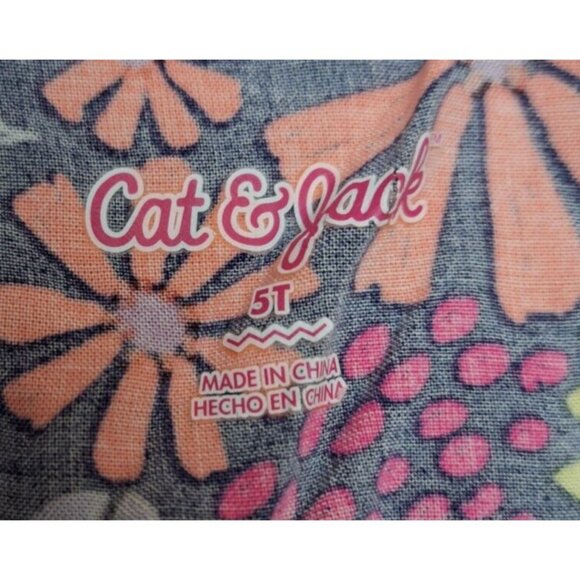 Cat & Jack Colorful Black Flower Leaves Sleeveless Summer Spring Dress Size 5 T - Picture 6 of 7